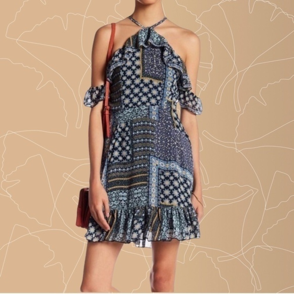 The Fifth Label Navy and White Patchwork Mini Dress